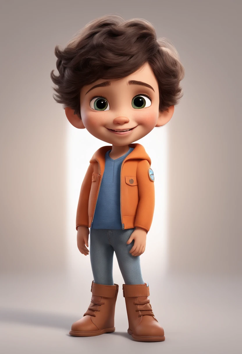 a happy cute  standing short hair, vestindo uma fantasia espacial, , fundo branco, barnet, Tom, Estilo Pixar, ....3d, desenhos animados, rosto detalhado, asymmetrical 16k