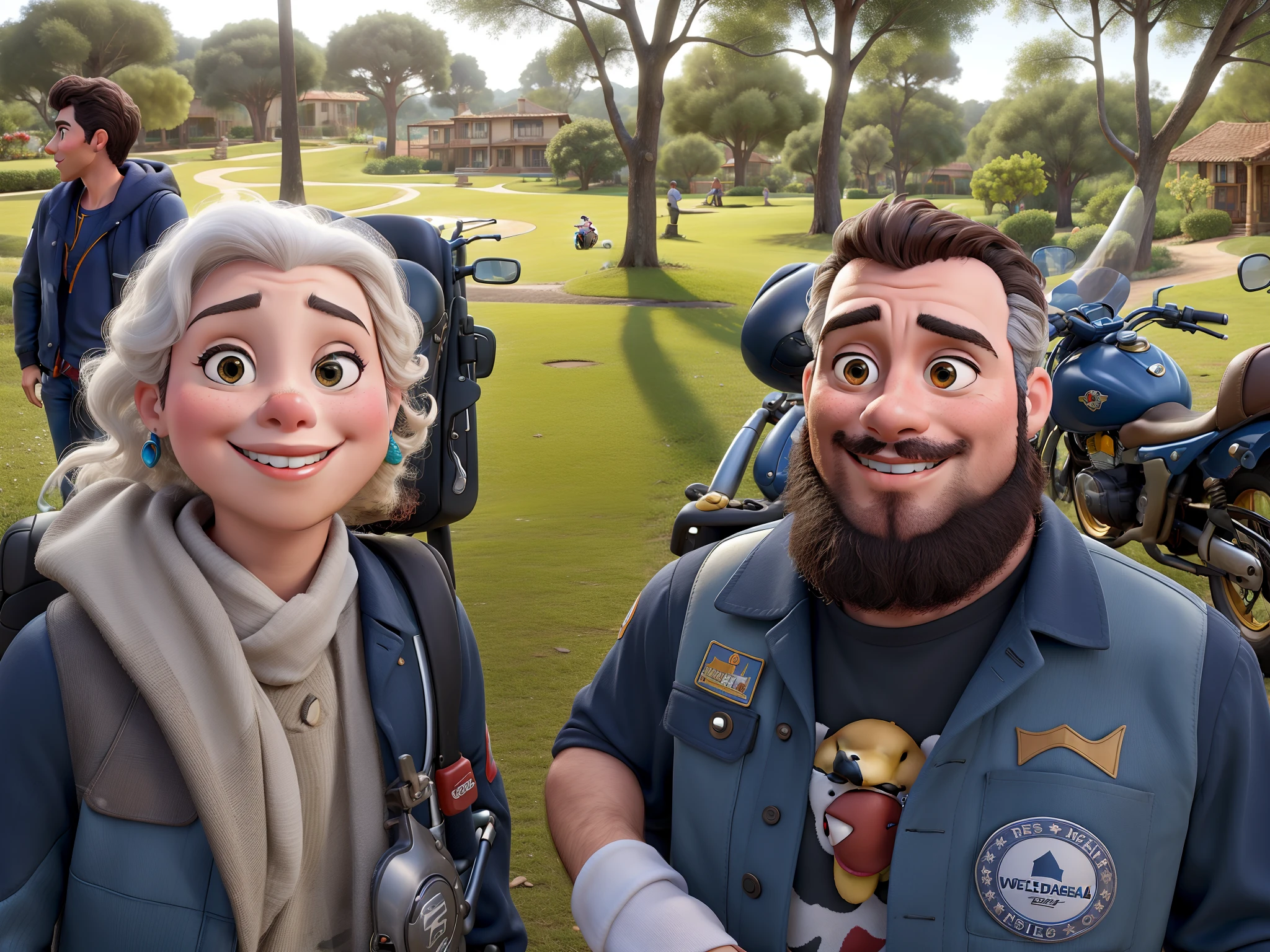Casal estilo Disney viajando moto