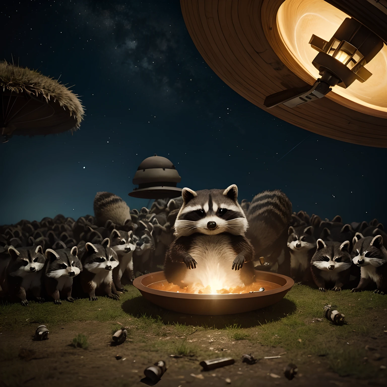 Flying saucer with an army of raccoons