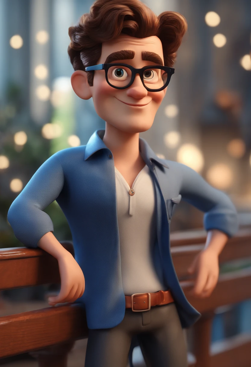 Cartoon character of a man with black glasses and a blue shirt, animation character, Caractere estilizado, animation style rendering, 3D estilizado, Arnold Maya render, 3 d render stylized, toon render keyshot, Personagem 3D, Personagem 3D, 3d rendering stylized, 3 d character render, personagem de desenho animado, Personagem de close up, Pose de personagem, (Estilo Pixar) (master part:1.2) (Bokeh) (best quality) (pele detalhada) (textura detalhada) (8k) (argila) (Cinematic lighting) (foco nítido