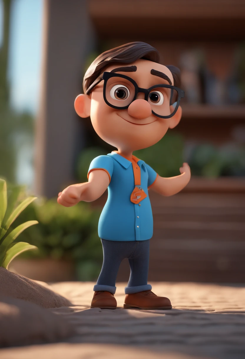 Cartoon character of a man with black glasses and a blue shirt, animation character, Caractere estilizado, animation style rendering, 3D estilizado, Arnold Maya render, 3 d render stylized, toon render keyshot, Personagem 3D, Personagem 3D, 3d rendering stylized, 3 d character render, personagem de desenho animado, Personagem de close up, Pose de personagem, (Estilo Pixar) (master part:1.2) (Bokeh) (best quality) (pele detalhada) (textura detalhada) (8k) (argila) (Cinematic lighting) (foco nítido
