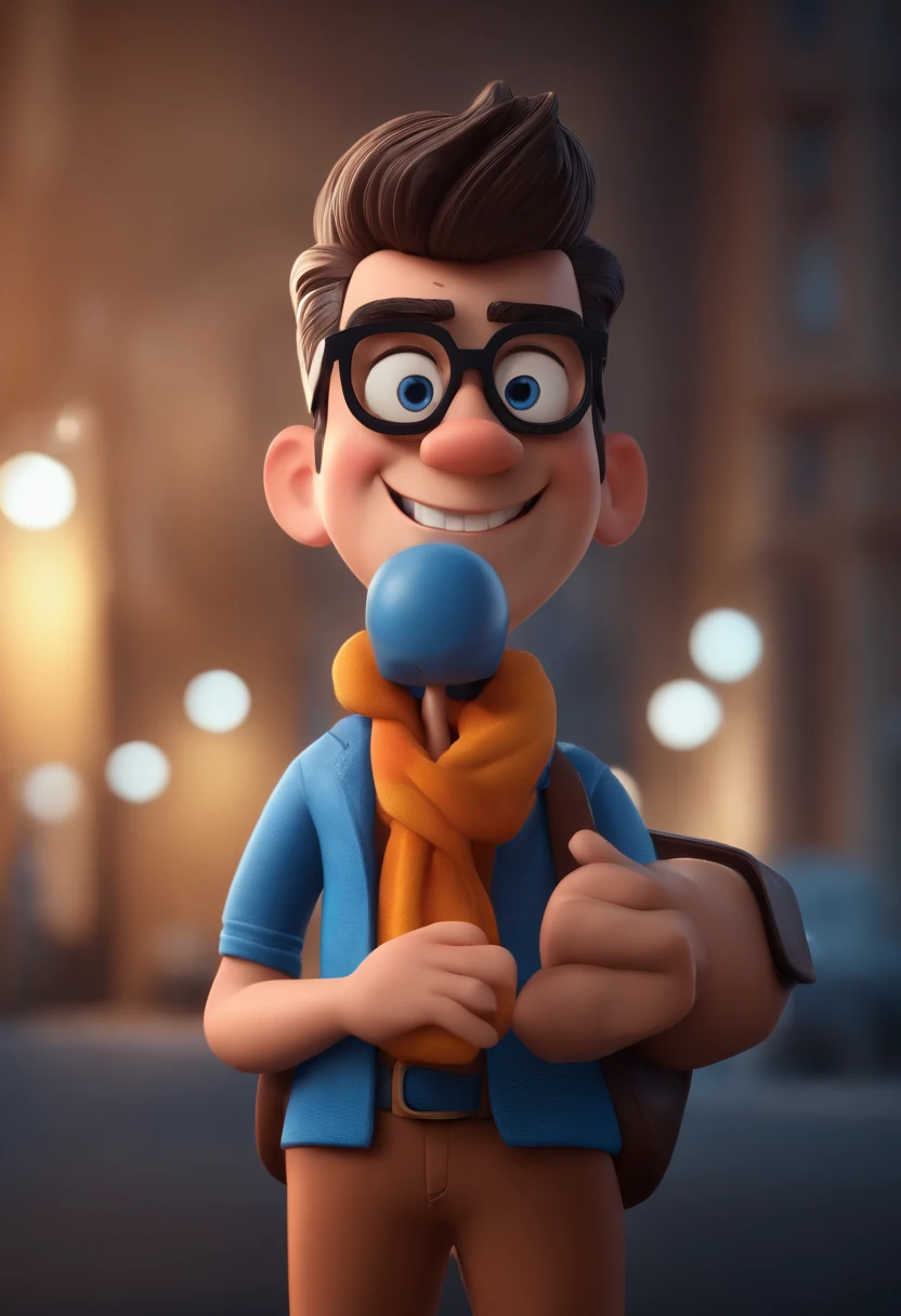 Cartoon character of a man with black glasses and a blue shirt, animation character, Caractere estilizado, animation style rendering, 3D estilizado, Arnold Maya render, 3 d render stylized, toon render keyshot, Personagem 3D, Personagem 3D, 3d rendering stylized, 3 d character render, personagem de desenho animado, Personagem de close up, Pose de personagem, (Estilo Pixar) (master part:1.2) (Bokeh) (best quality) (pele detalhada) (textura detalhada) (8k) (argila) (Cinematic lighting) (foco nítido