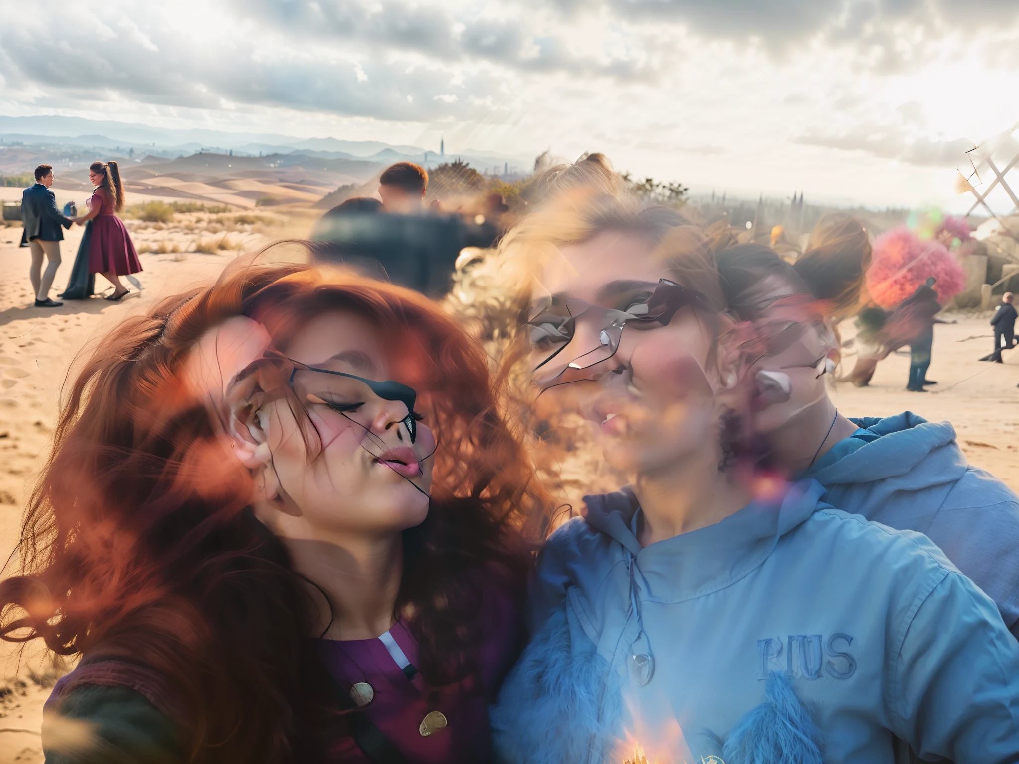 They are posing for a photo in front of the universal sign, vestindo hogwarts!!! Vestidos!!!, vacation photo, em hogwarts, hogwarts setting, imagem de perfil, EUA-Set 20, foto de 2022, universal, foto do perfil, imagem do avatar, in front of a sci fi cityscape, Postagem no Reddit, Fotografia tirada em 2 0 2 0