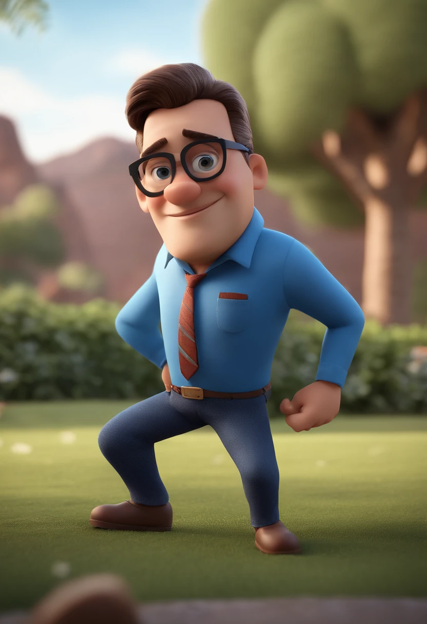 Cartoon character of a man with black glasses and a blue shirt, animation character, Caractere estilizado, animation style rendering, 3D estilizado, Arnold Maya render, 3 d render stylized, toon render keyshot, Personagem 3D, Personagem 3D, 3d rendering stylized, 3 d character render, personagem de desenho animado, Personagem de close up, Pose de personagem, (Estilo Pixar) (master part:1.2) (Bokeh) (best quality) (pele detalhada) (textura detalhada) (8k) (argila) (Cinematic lighting) (foco nítido