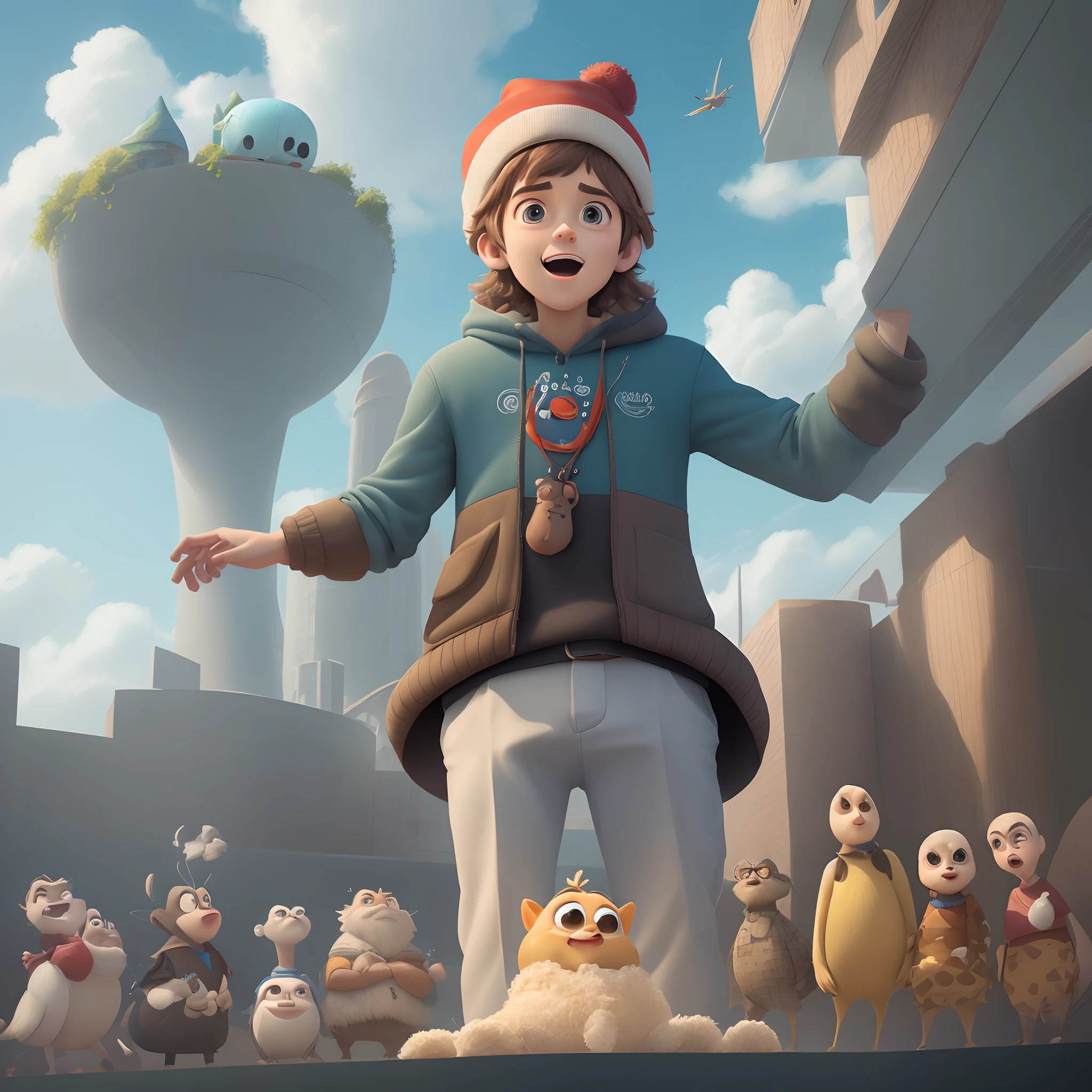 A Dream Architect Inspired by Pixar Animation, de perto. The character takes center stage with captivating facial expressions, oferecendo um toque de irrealidade