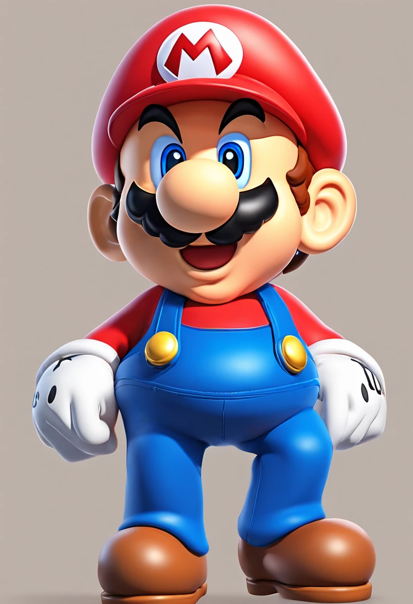 (Mario), design de personagens, Nintendo Super Mario, (olhos azuis, red hat, terno vermelho, blue suspenders, luvas brancas, )super bonito estilo caixa cega, Chibi, corpo inteiro, exaggerated expressions and actions, fundo limpo, Destaques iridescentes brilhantes, studio lighting, Atmospheric Illumination, com textura requintada, High detail, high resolution, c4d, ..3d, Liquidificador, 8k, best quality, Ultra High Definition