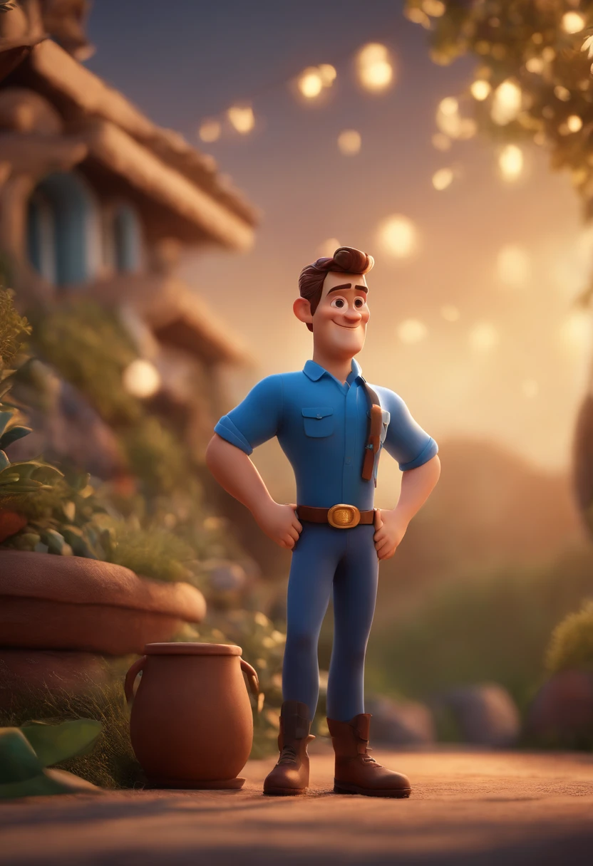 personagem dos desenhos animados de um homem e uma camisa azul, animation character, Caractere estilizado, animation style rendering, 3D estilizado, Arnold Maya render, 3 d render stylized, toon render keyshot, Personagem 3D, Personagem 3D, 3d rendering stylized, 3 d character render, personagem de desenho animado, Personagem de close up, Pose de personagem, (Estilo Pixar) (master part:1.2) (Bokeh) (best quality) (pele detalhada) (textura detalhada) (8k) (argila) (Cinematic lighting) (foco nítido