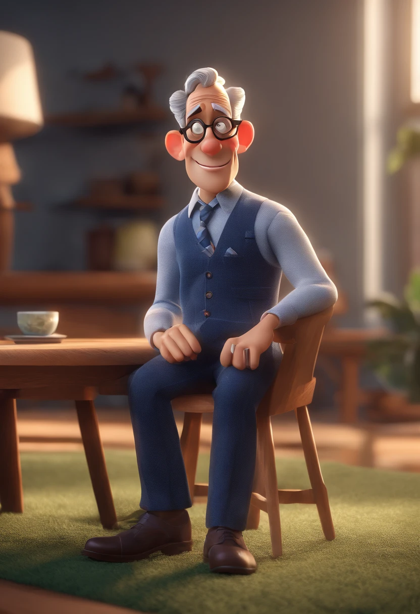 Cartoon character of a man with black glasses and a blue shirt, animation character, Caractere estilizado, animation style rendering, 3D estilizado, Arnold Maya render, 3 d render stylized, toon render keyshot, Personagem 3D, Personagem 3D, 3d rendering stylized, 3 d character render, personagem de desenho animado, Personagem de close up, Pose de personagem,  (Estilo Pixar) (master part:1.2) (Bokeh) (best quality) (pele detalhada) (textura detalhada) (8k) (argila) (Cinematic lighting) (foco nítido