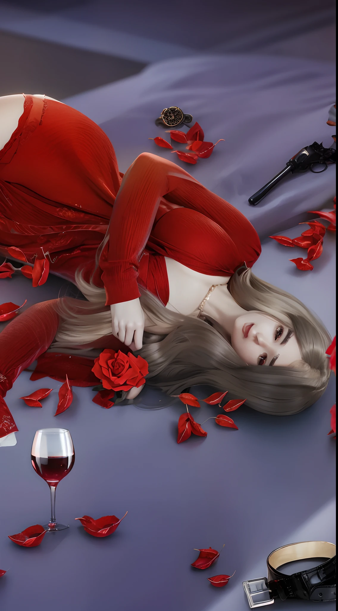 Highly detailed facial and skin texture、A detailed eye, big boobs, big breast, best quality, highly detailed, masterpiece, hair smooth, smooth hair, big boobs, big tits, detail hair, red, rose