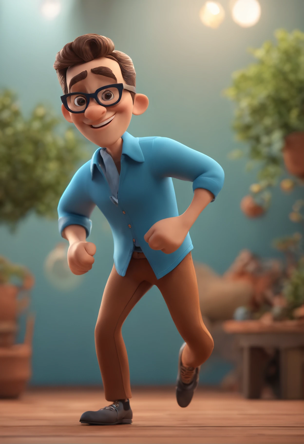 Cartoon character of a man with black glasses and a blue shirt, animation character, Caractere estilizado, animation style rendering, 3D estilizado, Arnold Maya render, 3 d render stylized, toon render keyshot, Personagem 3D, Personagem 3D, 3d rendering stylized, 3 d character render, personagem de desenho animado, Personagem de close up, Pose de personagem, (Estilo Pixar) (master part:1.2) (Bokeh) (best quality) (pele detalhada) (textura detalhada) (8k) (argila) (Cinematic lighting) (foco nítido