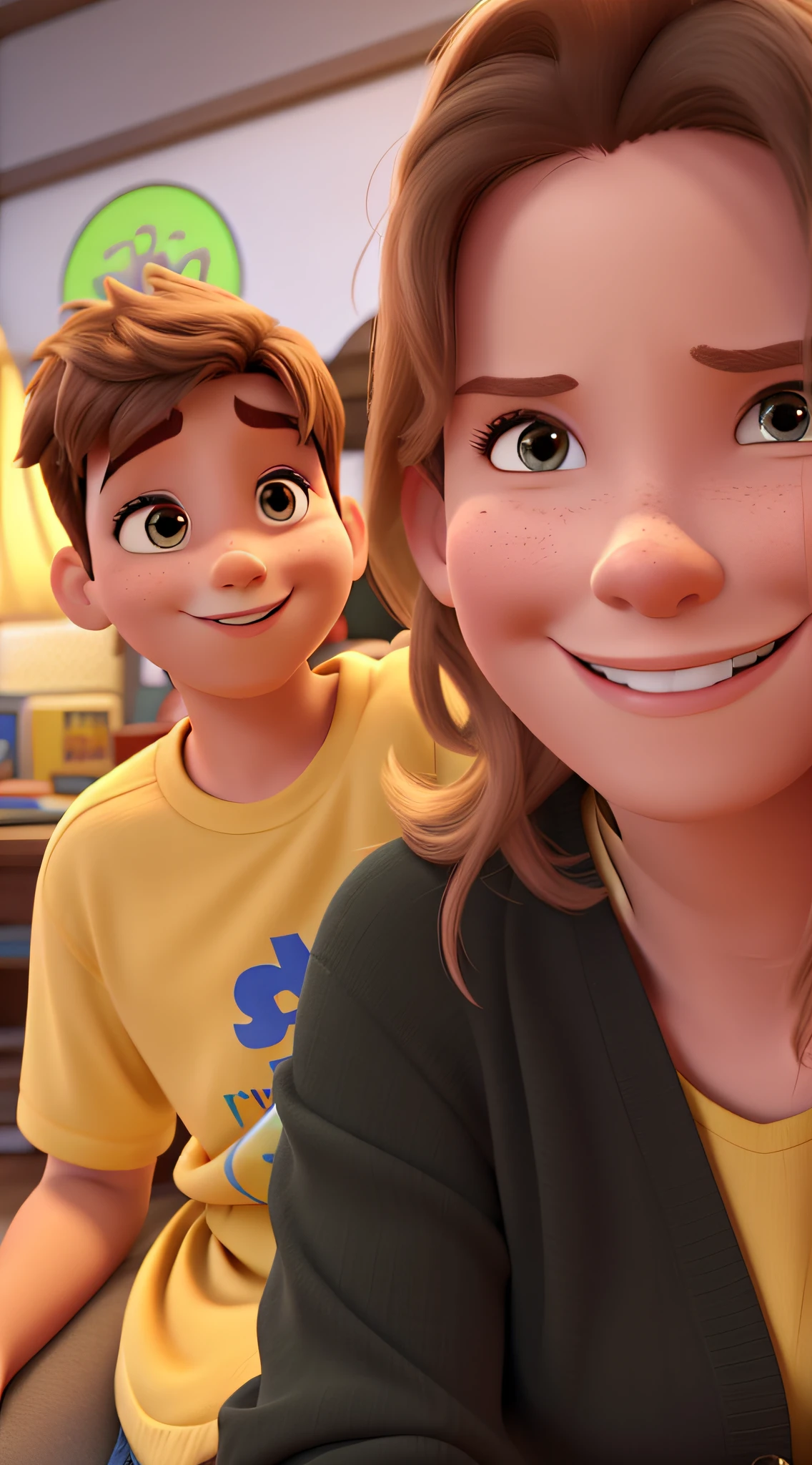 A mother with her son Disney Pixar style, alta qualidade, melhor qualidade