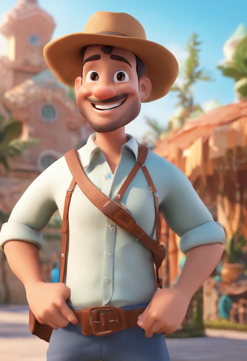 Homem de pele marrom com um sorriso gigante, happily smiling at the camera, sorriso atrevido, he's smiling, sorriso muito grande, Macho sorridente, foto de perfil headshot, rindo sorriso enorme, desenhando no estilo de Arte 3D, c4d, fundo de cor branco puro, estilo disney
