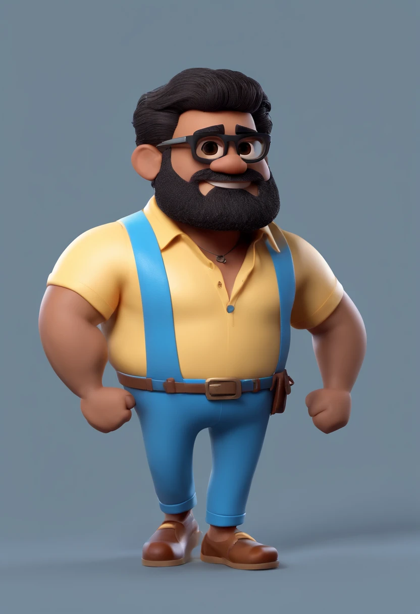 Cartoon character of a man with sunglasses, cabelo preto e grisalhos com barba grande e uma camisa azul, animation character, Caractere estilizado, animation style rendering, 3D estilizado, Arnold Maya render, 3 d render stylized, toon render keyshot, Personagem 3D, Personagem 3D, 3d rendering stylized, 3 d character render, personagem de desenho animado, Personagem de close up, Pose de personagem, (Estilo Pixar) (master part:1.2) (Bokeh) (best quality) (pele detalhada) (textura detalhada) (8k) (argila) (Cinematic lighting) (foco nítido