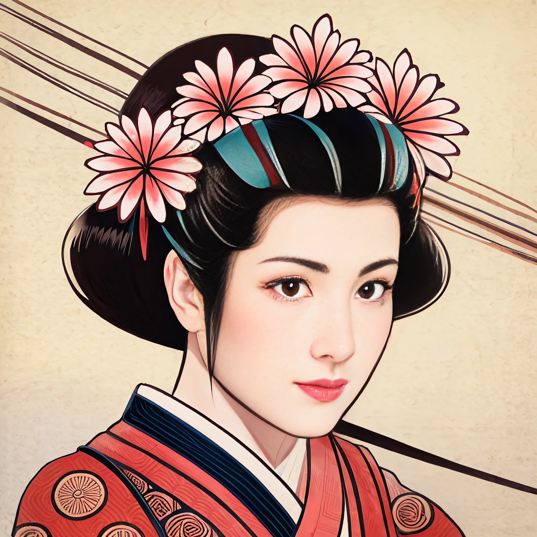  "Nene holds the melon close to her face, her brows furrowed deeply, and her lips curled in an exaggerated frown, as she questions the taste. Toyotomi Hideyoshi stands frozen, his face contorted in exaggerated fear, with wide, bulging eyes and a tightly clenched jaw, knowing he’s been caught."