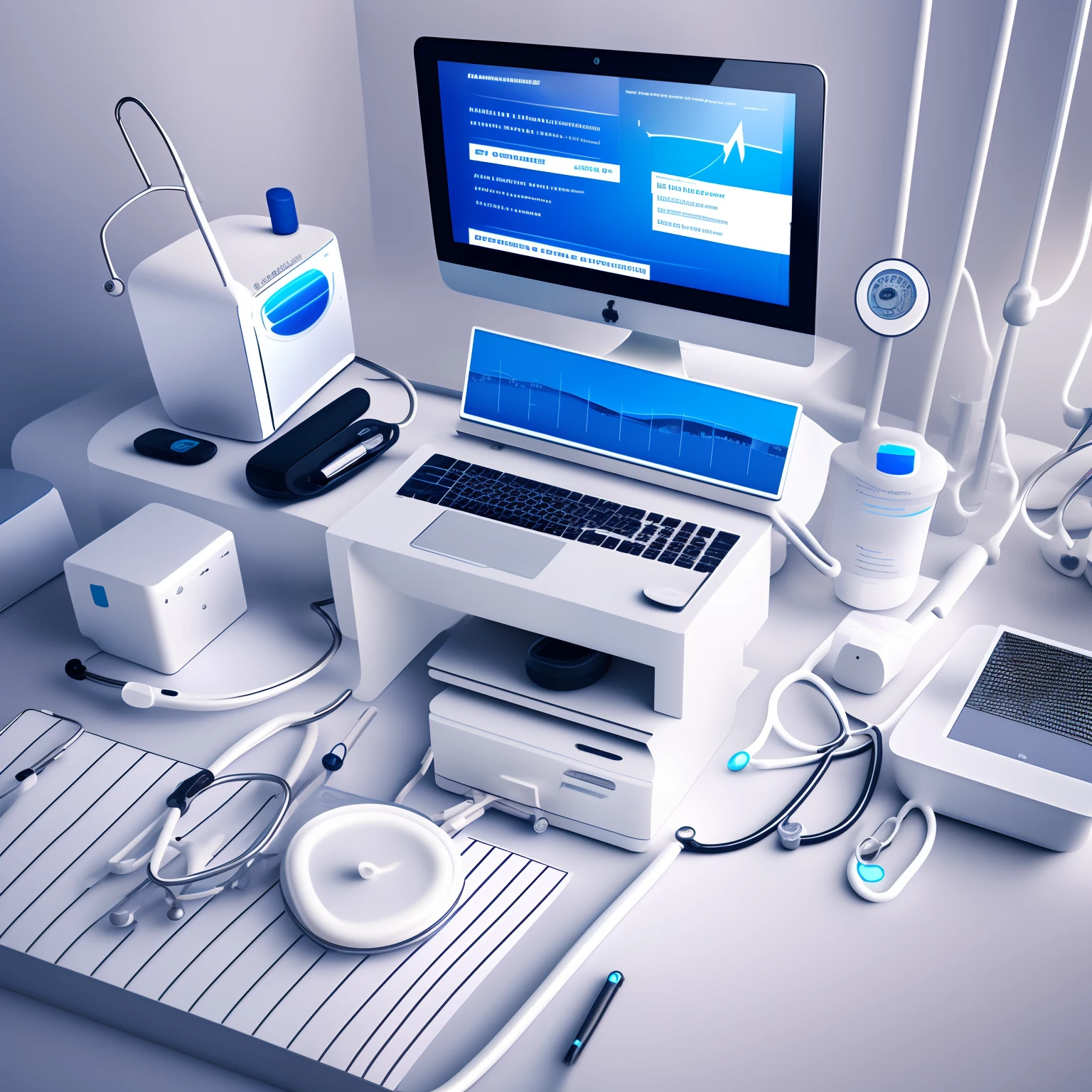 Medical device desktop with white background --auto --s2