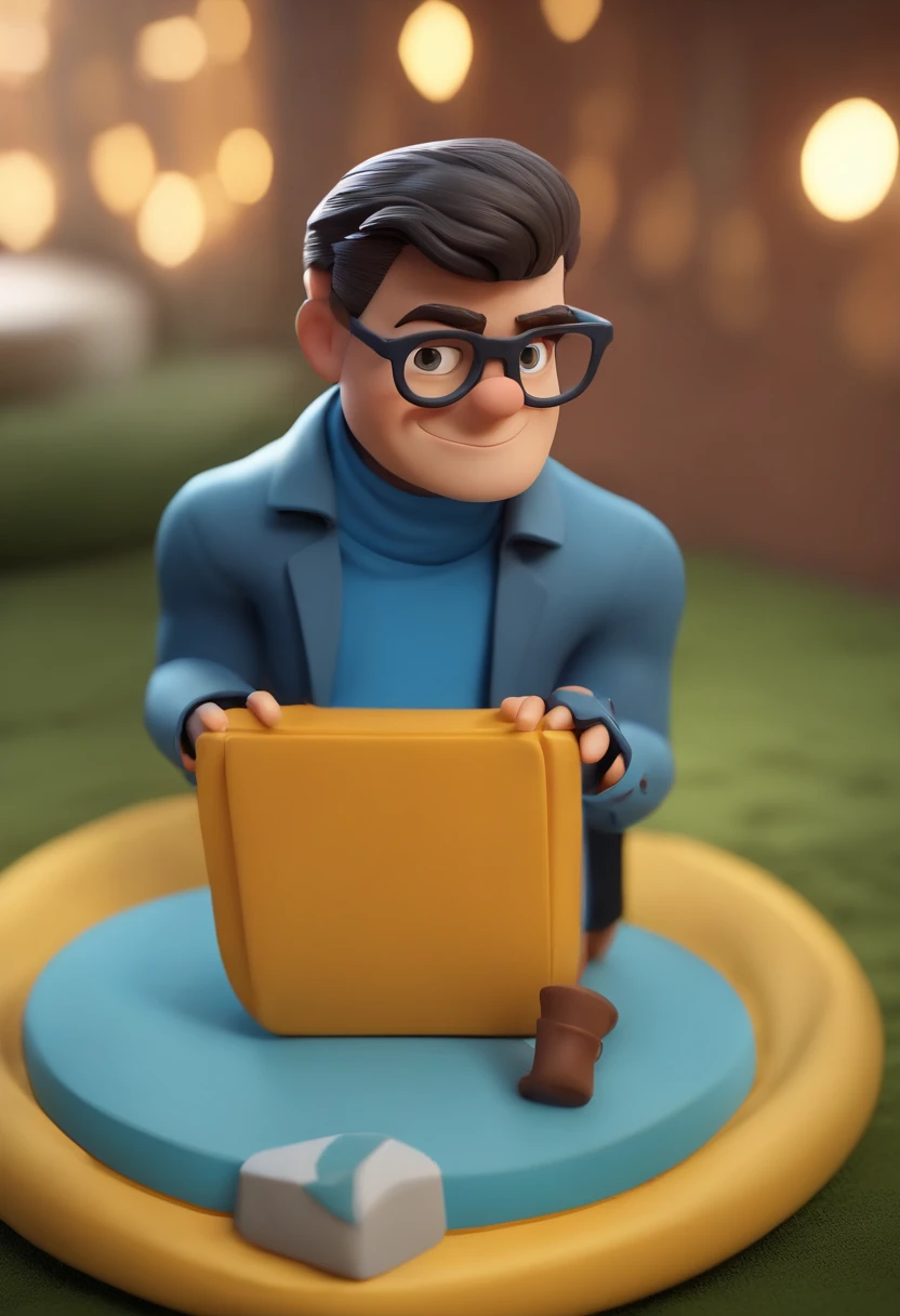 Cartoon character of a man wearing black glasses and a blue shirt, um personagem animado, Caractere estilizado, animation style rendering, 3D estilizado, Arnold Maya render, 3 d render stylized, toon render keyshot, Personagem 3D, Personagem 3D, 3d rendering stylized, 3 d character render, personagem de desenho animado, Personagem de close up, Pose de personagem, (Estilo Pixar) (master part:1.2) (Bokeh) (best quality) (pele detalhada) (textura detalhada) (8k) (argila) (Cinematic lighting) (foco nítido,Senta e vaza a parte superior do corpo