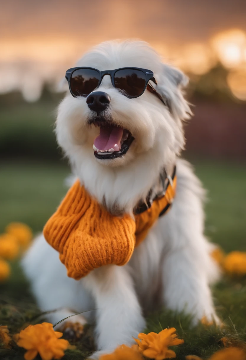 White German spritz dog with a sock in his mouth Disney pixar style