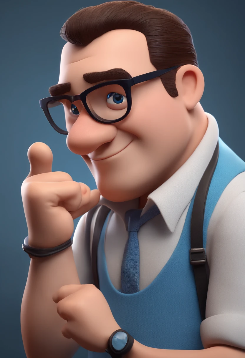 Cartoon character of a man with black glasses and a blue shirt, animation character, Caractere estilizado, animation style rendering, 3D estilizado, Arnold Maya render, 3 d render stylized, toon render keyshot, Personagem 3D, Personagem 3D, 3d rendering stylized, 3 d character render, personagem de desenho animado, Personagem de close up, Pose de personagem,  (Estilo Pixar) (master part:1.2) (Bokeh) (best quality) (pele detalhada) (textura detalhada) (8k) (argila) (Cinematic lighting) (foco nítido
