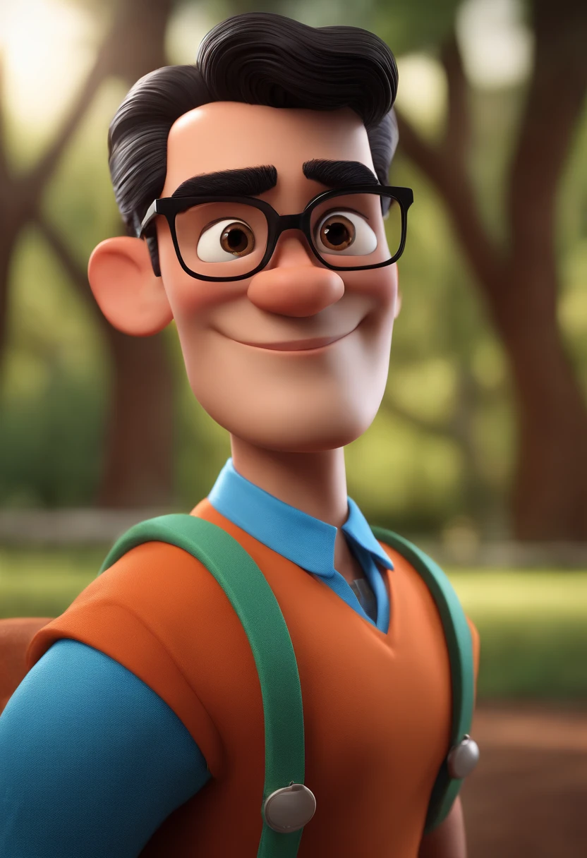 Cartoon character of a man with black glasses and a blue shirt, animation character, Caractere estilizado, animation style rendering, 3D estilizado, Arnold Maya render, 3 d render stylized, toon render keyshot, Personagem 3D, Personagem 3D, 3d rendering stylized, 3 d character render, personagem de desenho animado, Personagem de close up, Pose de personagem, (Estilo Pixar) (master part:1.2) (Bokeh) (best quality) (pele detalhada) (textura detalhada) (8k) (argila) (Cinematic lighting) (foco nítido