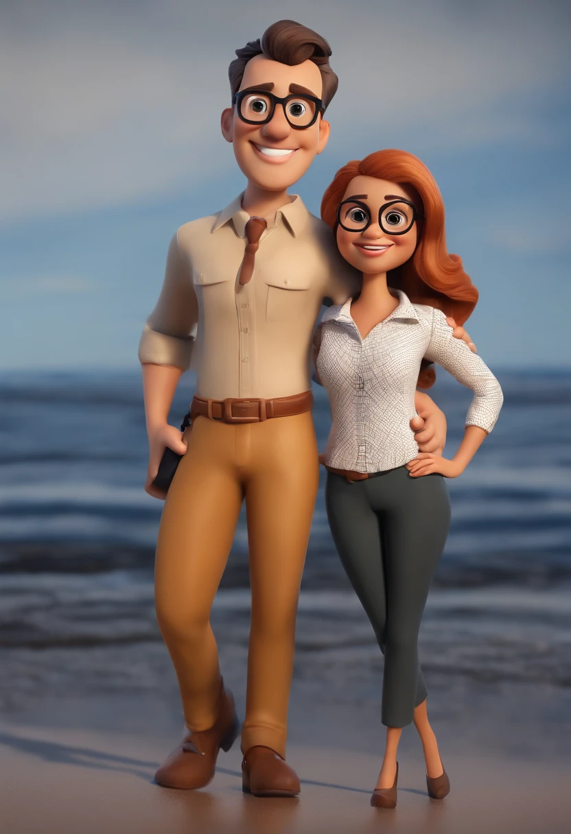 crie a imagem que remeta a uma mulher loira, de olhos grandes cor de mel, sorriso largo, dentes grandes, Holding a compass in one hand, vestida como advogada e com um globo terrestre ao fundo. Junto com ela, um garotinho de 7 anos de idade, cabelos lisos castanho claros, eyeglass, sorriso largo, olhos pequenos, segurando em uma guia, a caramel mutt and a black and white little one, 3D estilizado, Arnold Maya render, 3 d render stylized, toon render keyshot, Personagem 3D, Personagem 3D, 3d rendering stylized, 3 d character render, personagem de desenho animado, Personagem de close up, Pose de personagem, (Estilo Pixar) (master part:1.2) (Bokeh) (best quality) (pele detalhada) (textura detalhada) (8k) (argila) (Cinematic lighting) (foco nítido,Senta e vaza a parte superior do corpo