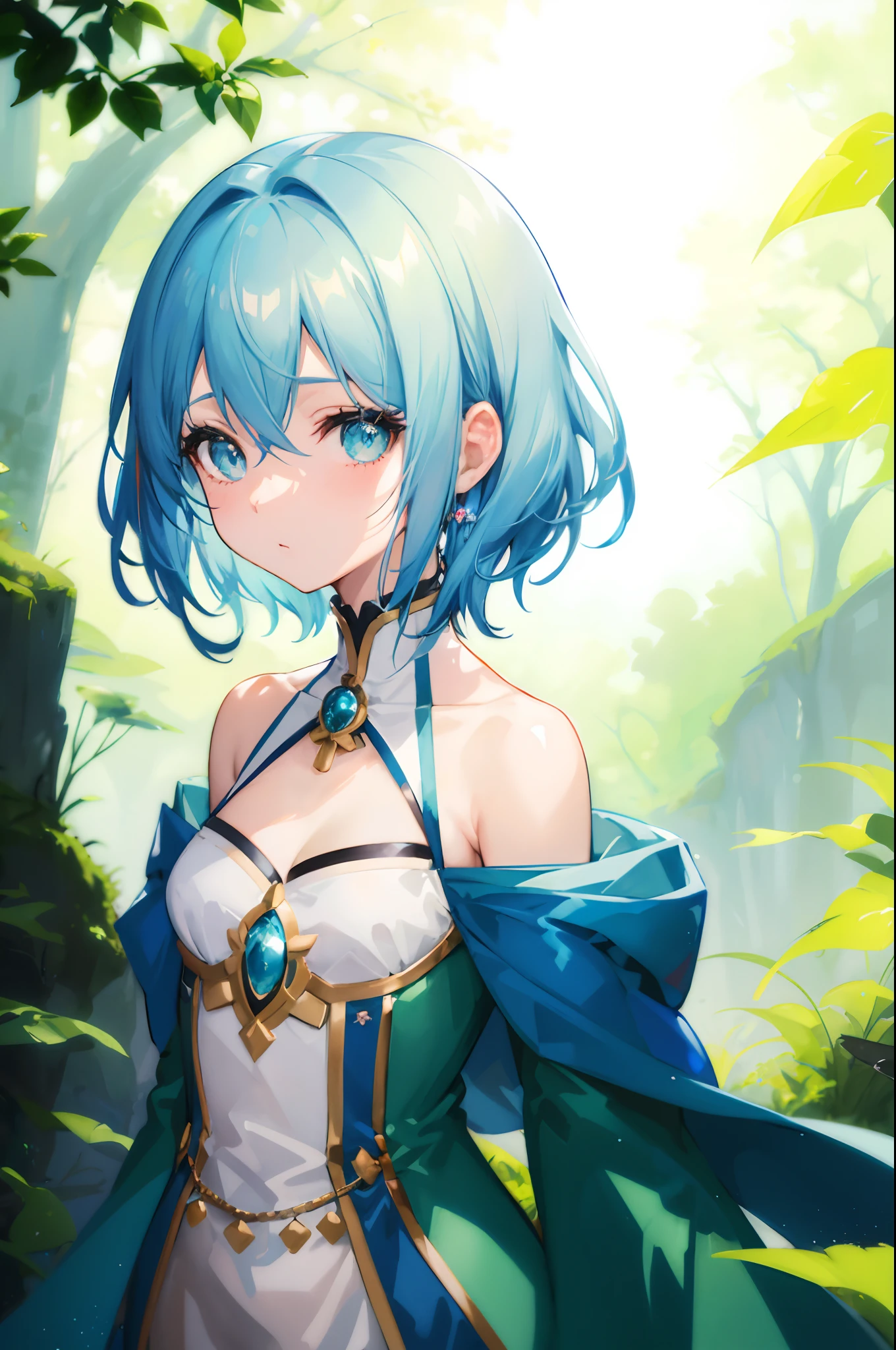 anime girl with blue hair and blue cape in the woods, portrait knights of zodiac girl, anime girl with teal hair, anime art wallpaper 4 k, artgerm on artstation pixiv, anime art wallpaper 4k, anime art wallpaper 8 k, ayaka genshin impact, extremely detailed artgerm, aqua from konosuba, blue scales covering her chest