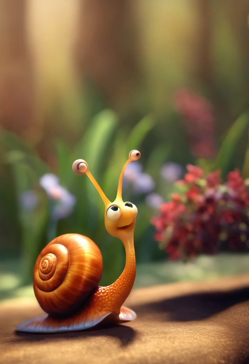I created a Pixar Disney 3d high definition character of a smart, snail-looking snail
