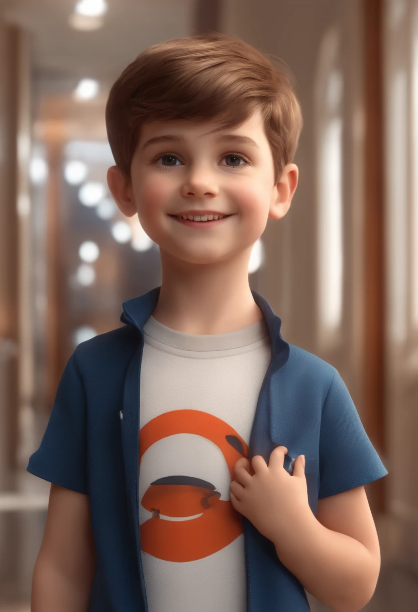 a happy cute kid standing short hair, vestindo uma fantasia espacial, , fundo branco, barnet, Tom, Estilo Pixar, ....3d, desenhos animados, rosto detalhado, asymmetrical 16k