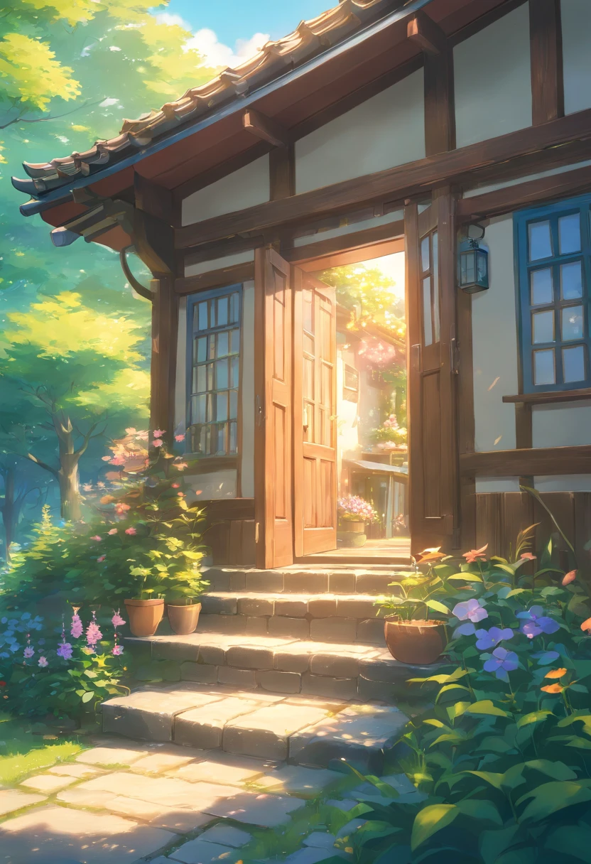 Close-up of the house with fairy tale doors and windows, flowery cottage, fantasy house, cottagecore,beatiful house, Cute detailed digital art, beautiful digital art, magical fairy background, detailed fantasy digital art, Very Beautiful Digital Art, cottage in the forest, beautiful render of a fairytale, Beautiful fantasy painting,Background bokeh,The depth of field is full。HDR high dynamic range technology,Make the picture more realistic,Attention to detail(8K,best qualtiy,tmasterpiece:1.2)