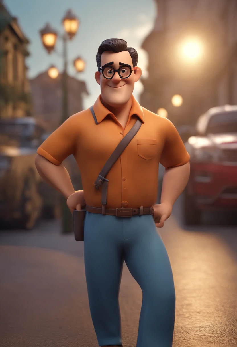 A cartoon character of a man in a yellow shirt and blue pants - SeaArt AI