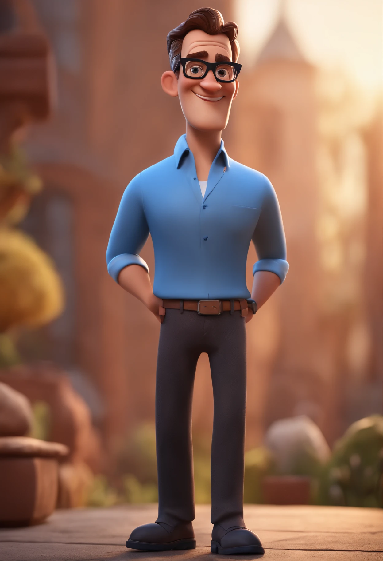 Cartoon character of a man with black glasses and a blue shirt, animation character, Caractere estilizado, animation style rendering, 3D estilizado, Arnold Maya render, 3 d render stylized, toon render keyshot, Personagem 3D, Personagem 3D, 3d rendering stylized, 3 d character render, personagem de desenho animado, Personagem de close up, Pose de personagem, (Estilo Pixar) (master part:1.2) (Bokeh) (best quality) (pele detalhada) (textura detalhada) (8k) (argila) (Cinematic lighting) (foco nítido