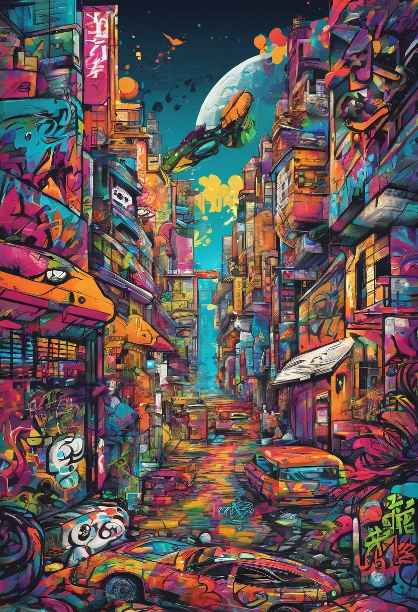 Prompt: Graffiti, The Monster, The whole picture, hight resolution、highly contrast futuristic cities Osaka