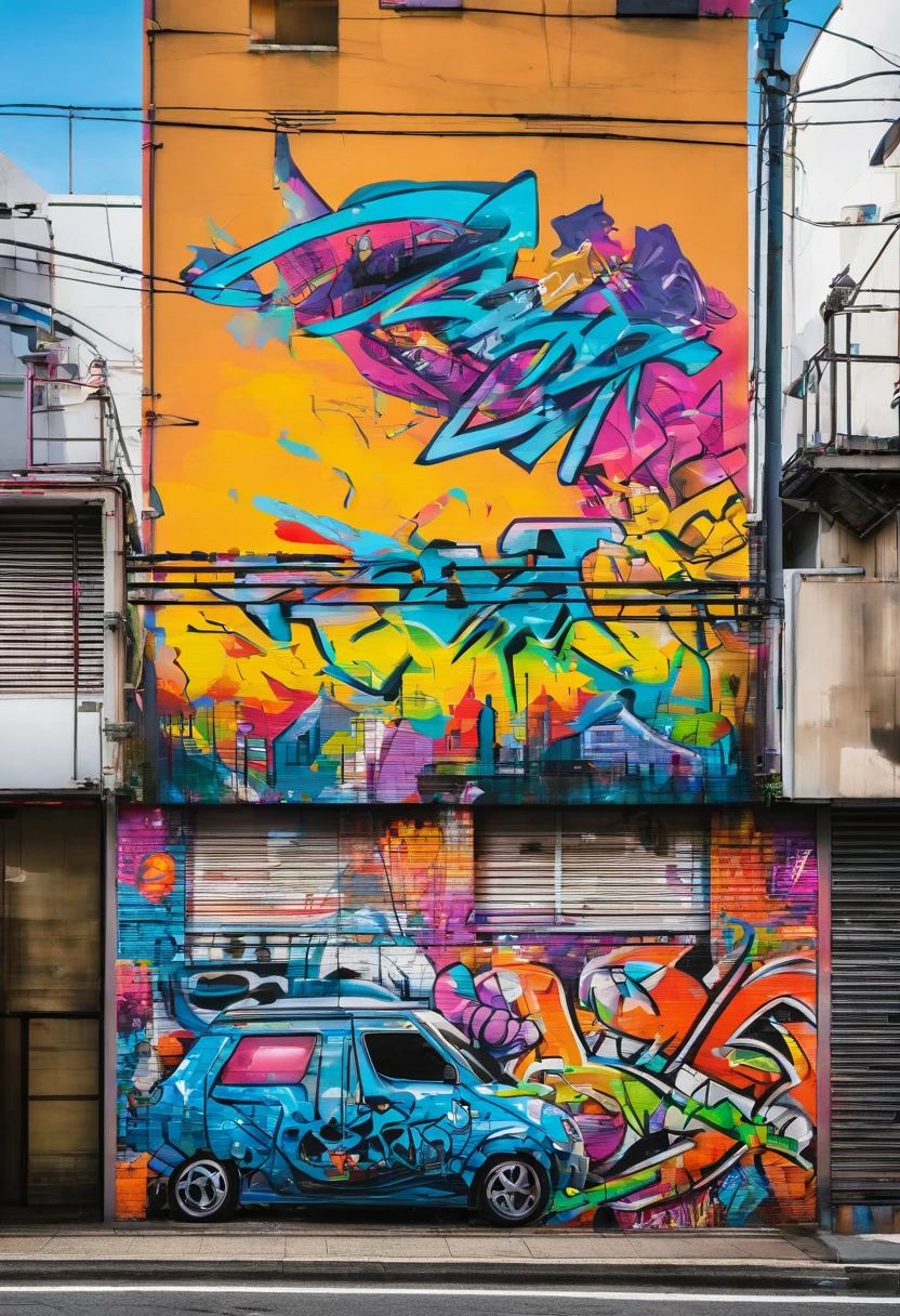 Prompt: Graffiti, The Monster, The whole picture, hight resolution、highly contrast　futuristic cities　Osaka