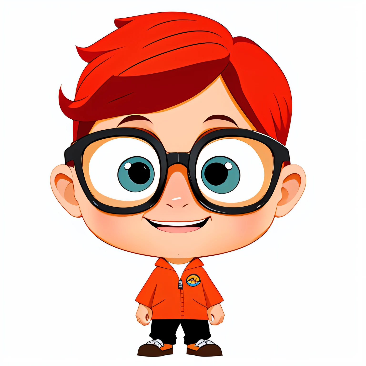 Cartoon boy with glasses and a red hair, personagem bonito dos desenhos animados, in cartoon style, personagem pixar bonito, personagem de desenho animado, laranja - anime cabelo, Meninoscente de cabelos ruivos, Retrato do personagem do homem nerd, Cartoon style illustration, retrato dos desenhos animados, Velma, personagem bonito, cartoon illustration, design de personagem bonito pixar, Harry Volk Estilo Clip Art, inspirado em Leo Leuppi