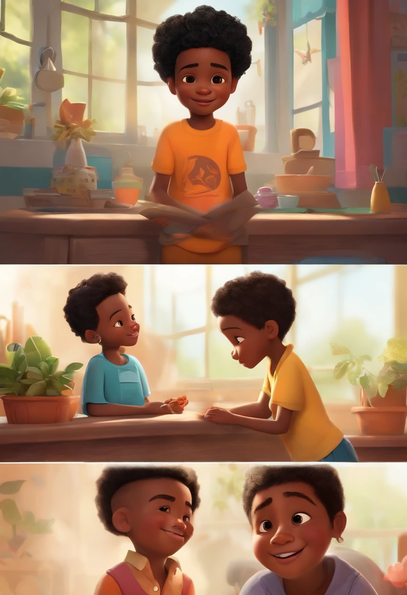 (best quality, realistic, vivid colors:1.37),A young black boy with short black hair,artistic Pixar-style scene,cool and stylish,Disney Pixar inspired film,unique artistic rendering,stylish and trendy setting,animated masterpiece,creative and imaginative environment,playful and vibrant colors,eye-catching visual style,unique and distinct artistic interpretation,expressive and dynamic composition,lively and energetic atmosphere,attention-grabbing character design,detailed and stylized artwork,inspired by the magic of Disney and the creativity of Pixar,imaginative storytelling through art and animation,inspiring and magical experience,artistic representation of a young black boy's journey,adventurous and heartwarming narrative,enchanting and dreamlike atmosphere,awe-inspiring and visually stunning scenes,fascinating and captivating visuals,unforgettable and emotionally resonant moments,wonder and joy brought to life on the screen,an animated tribute to the beauty and diversity of childhood,a celebration of friendship, courage, and self-discovery,a heartwarming tale filled with love, laughter, and adventure,a visually stunning and emotionally impactful cinematic experience,captivating and engaging storytelling through the power of art,inspirational and empowering representation of a young black protagonist,a story that celebrates the power of dreams and imagination,an animated masterpiece that will touch hearts and inspire minds.