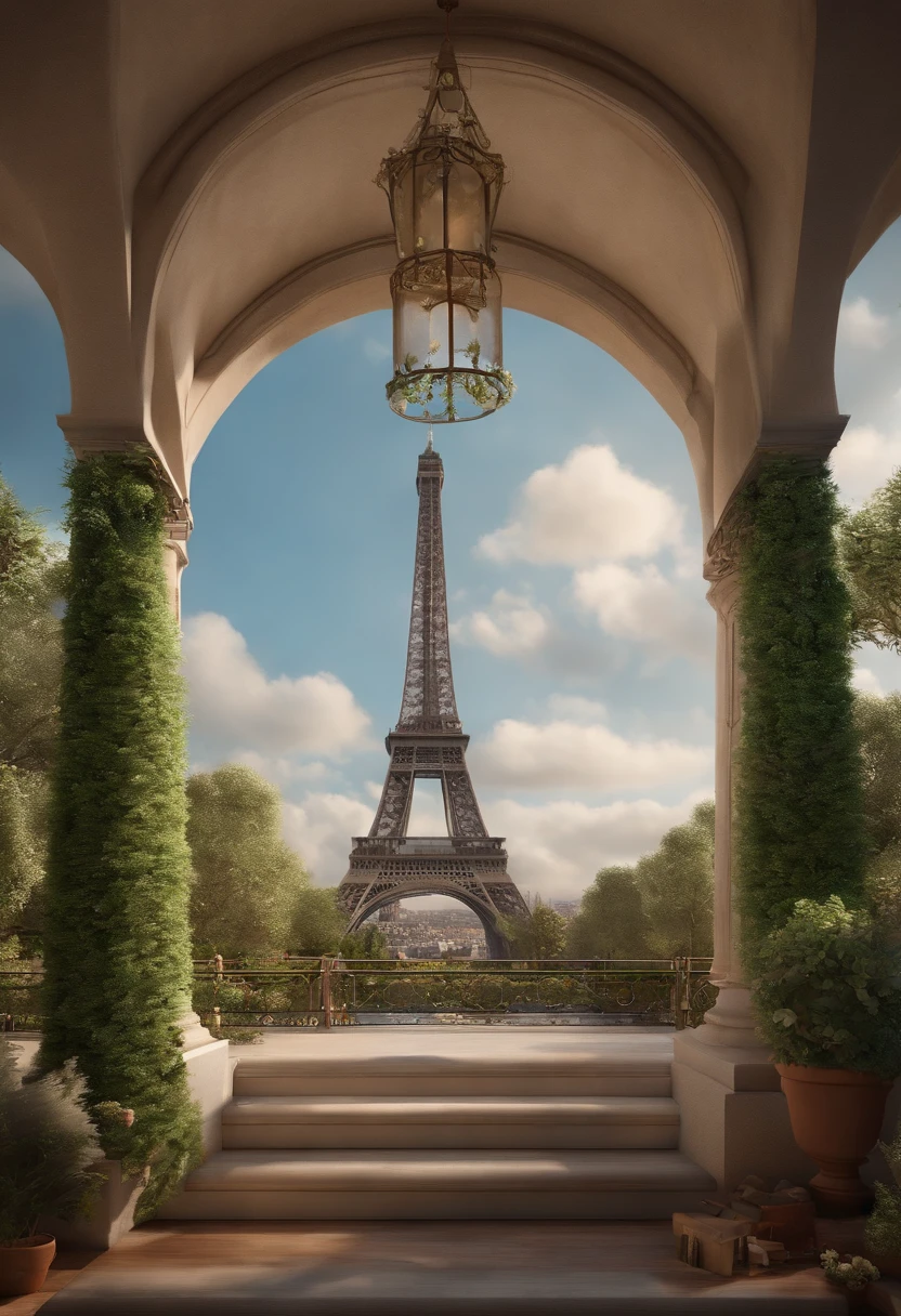 "(best quality,ultra-detalhado,Realistic:1.37),3D rendering,illustration,design de personagens,cabelos medio e cacheados escuros,belos olhos detalhado na cor verde,Estilo Pixar,morena mulher,atmosfera animada,vivid colors,luzes de palco,expression joyful, em Paris”