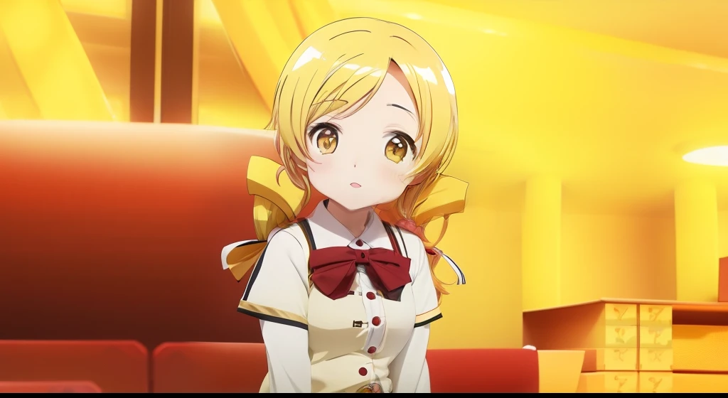 Mami Tomoe,huge tit,Yellow head hair,Eyes are yellow,student clothes,Live action,a picture,4K