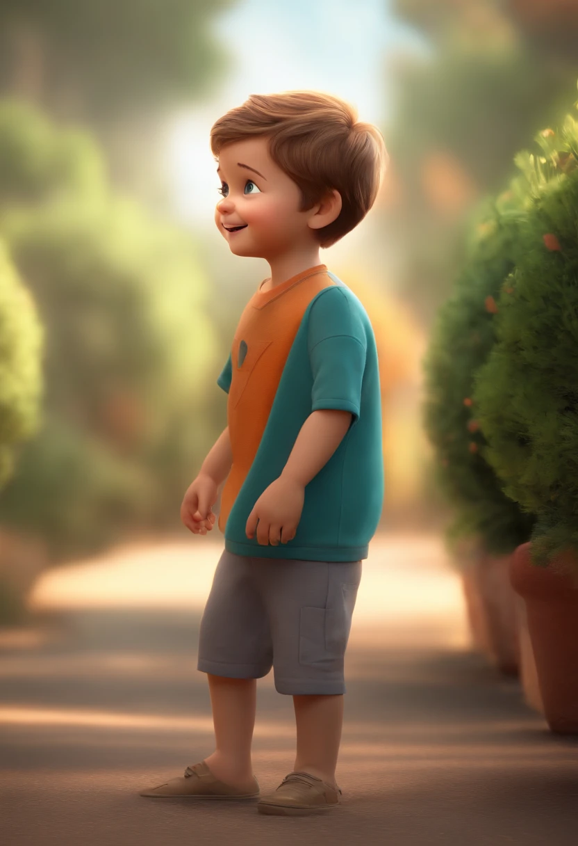 a happy cute standing short hair, vestindo uma fantasia espacial, , fundo branco, barnet, Tom, Estilo Pixar, ....3d, desenhos animados, rosto detalhado, asymmetrical 16k