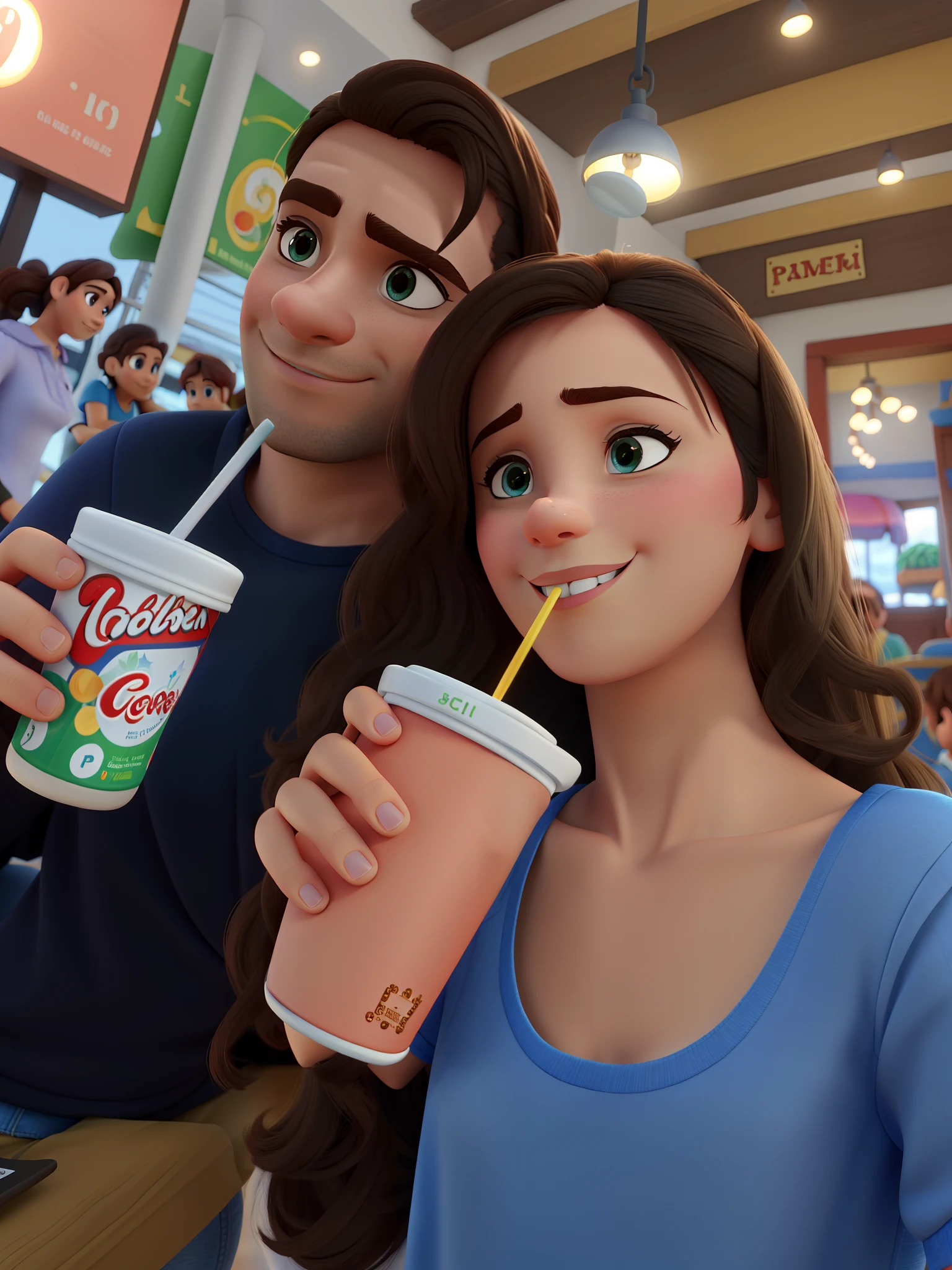 Imagem estilo pixel Disney alta qualidade, melhor qualidade, homem bonito, mulher linda cabelo cacheado lindo cacheado.