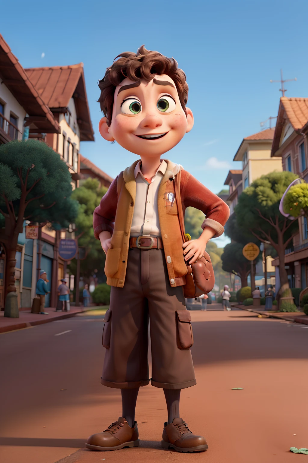 Pixar Disney, Sr Fredericsen do Filme Up Altas Aventuras na cidade de Curitiba. Na rua ao fundo um Outdoor da Pixar Studios.