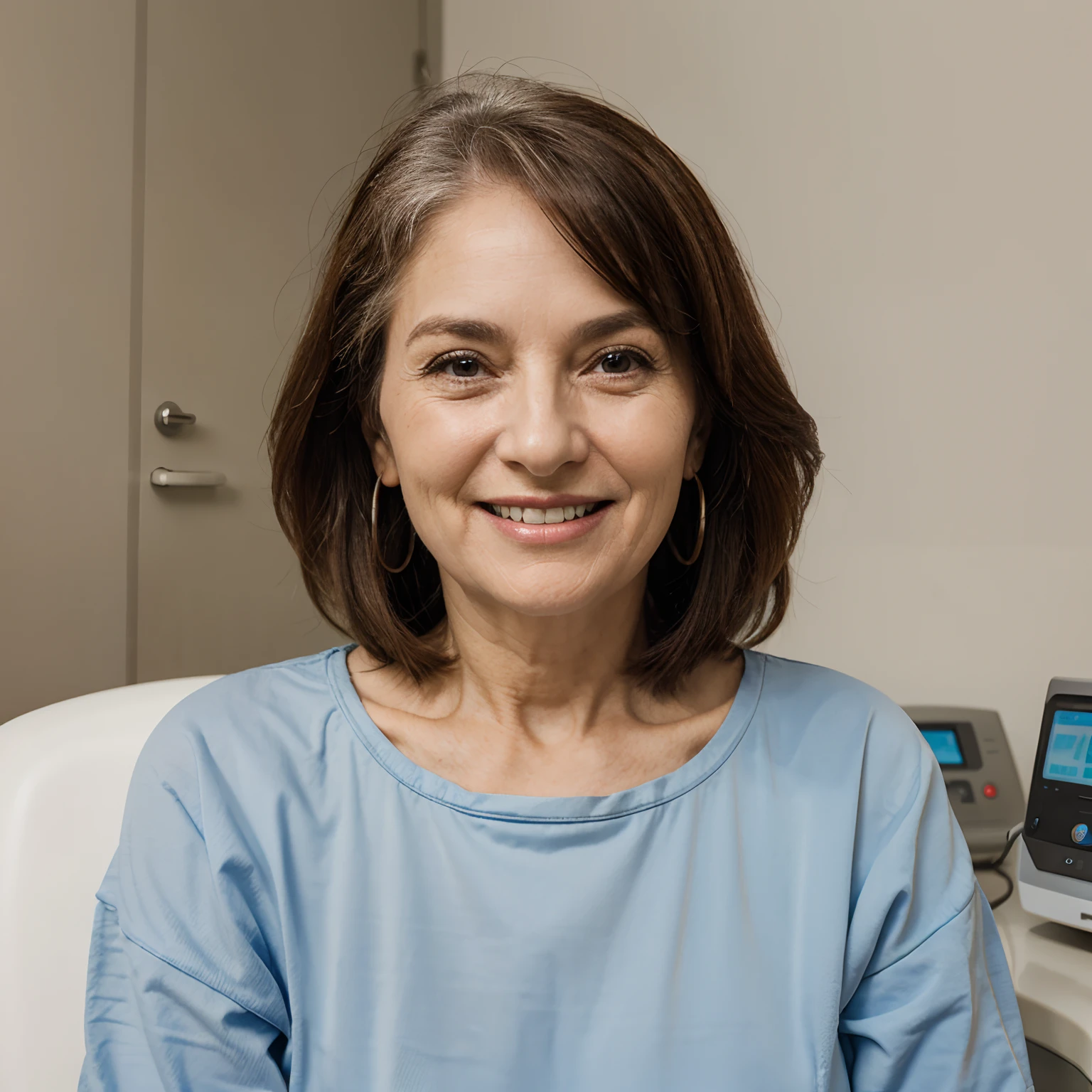Happy elderly woman because she placed of dental implant