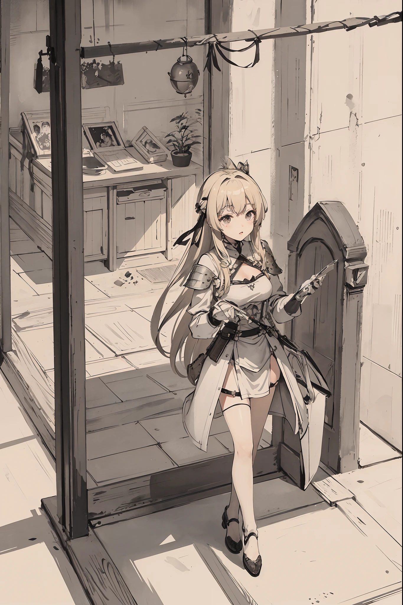 sparrow, knight, knight armor, blonde hair, , girl, medium breast, slim