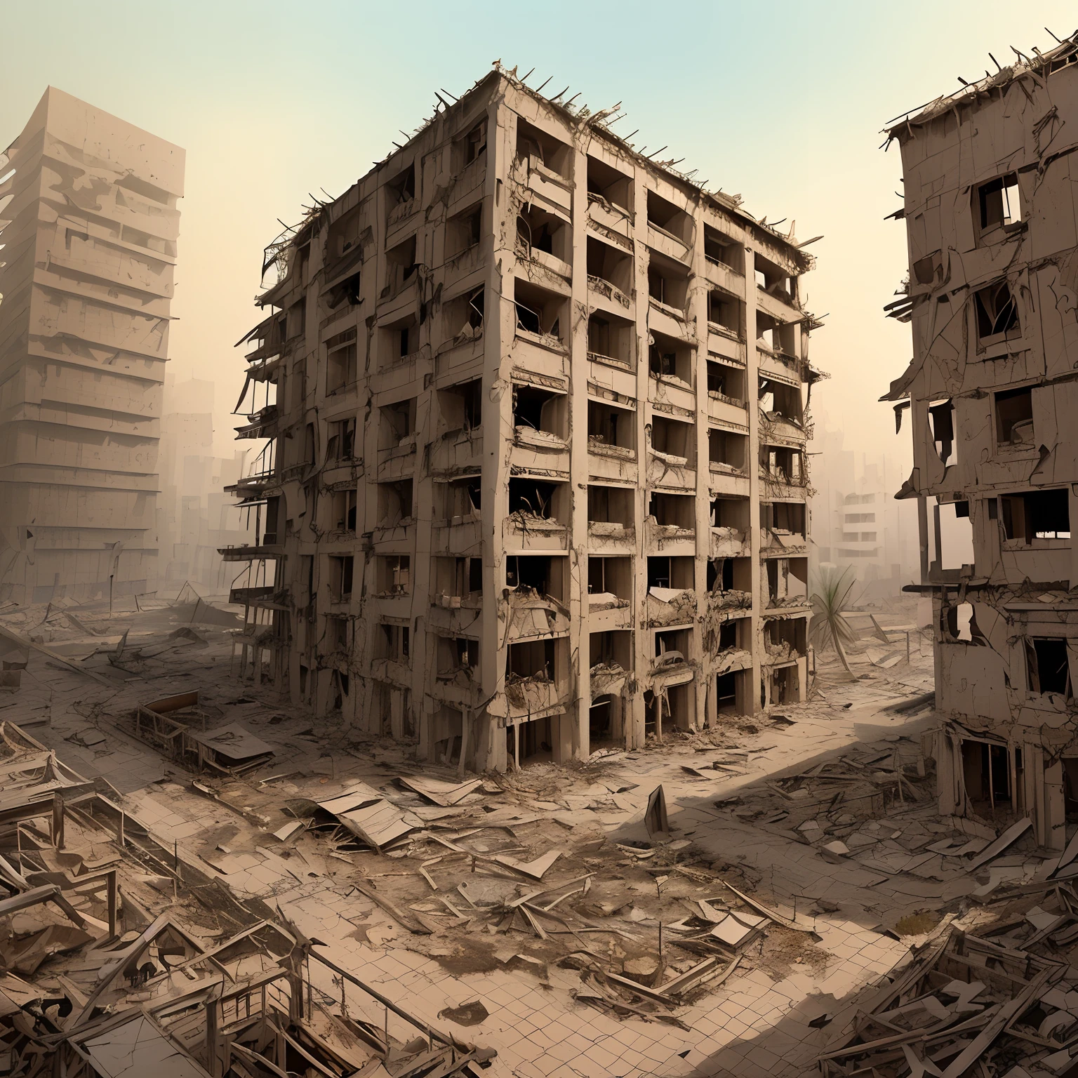 Edge lighting, background lighting, amazing architectural details, complete building structure, (outdoor), Q Version cartoon style, (Dilapidated, deserted), (Chariot Factory)