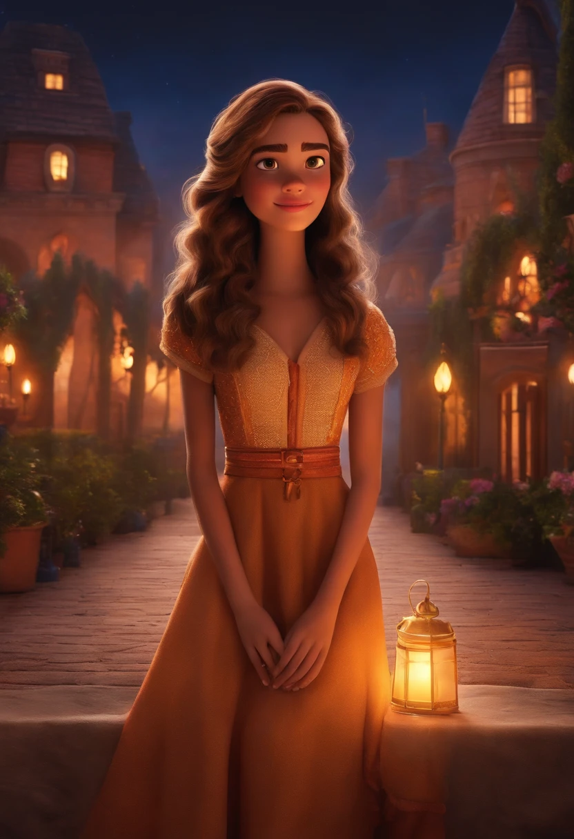 Um filme inspirado na Disney Pixar ( BRANCA JOVEM COM CABELO no ombro loiro com mechas dentro A cena estar na arte distinta do estilo PIXAR, descolada e estilosa