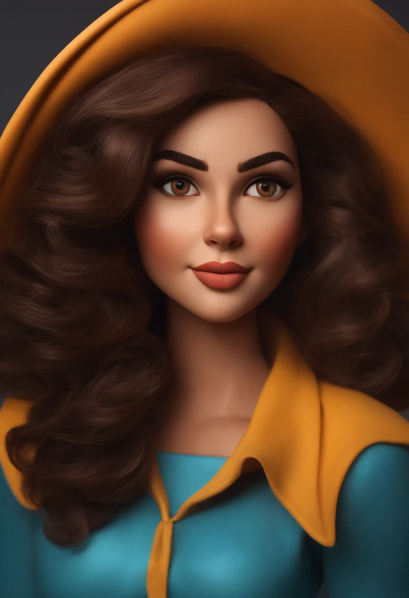Imagem estilo Pixar com 3D personagem morena mulher cabelo escrro e olhos puxadie , Maquiagem Disney,Pescador, bonitinho, sorridente ,Close-up, Pixar, Disney, Cinema lighting, segurando um gato no colo