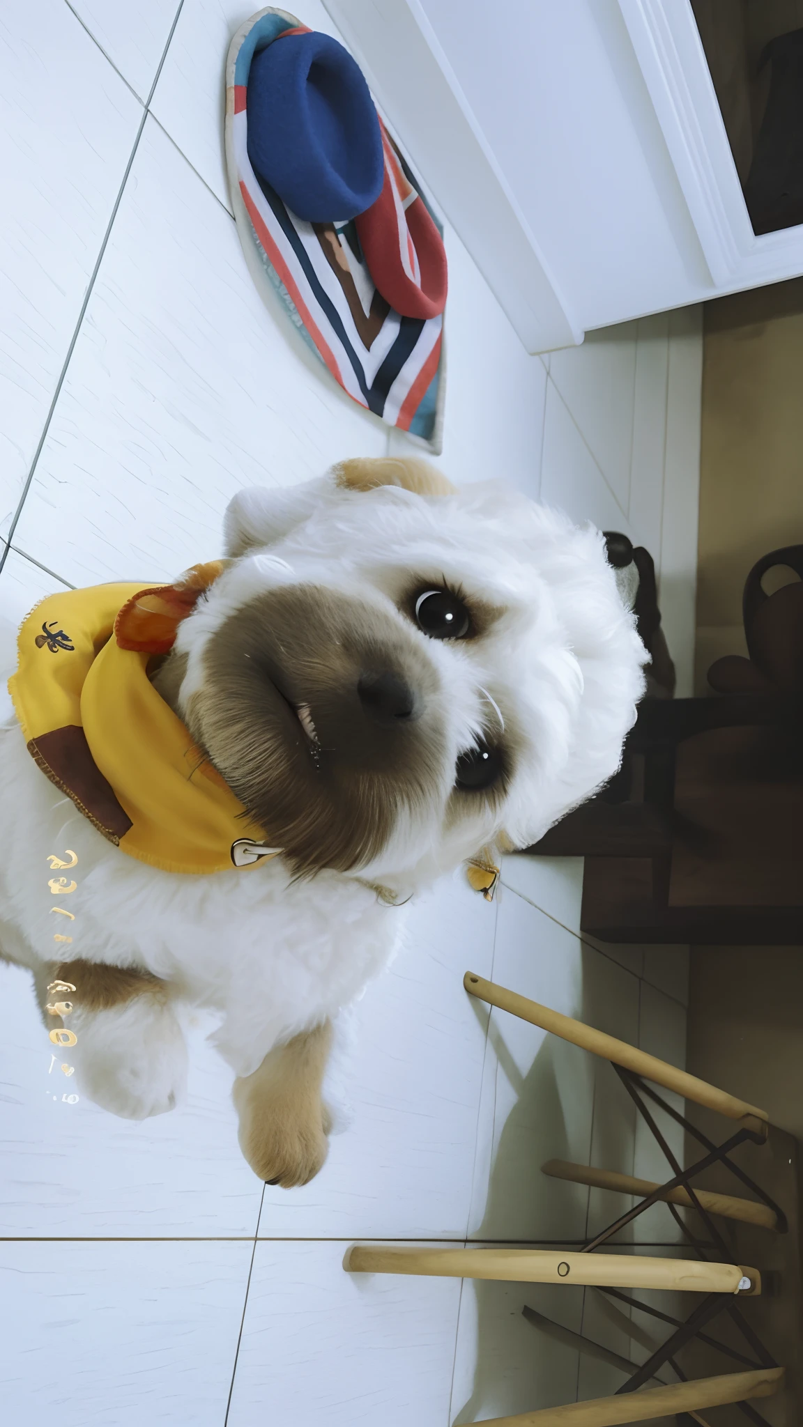 Cachorro peludo branco, with yellow scarf