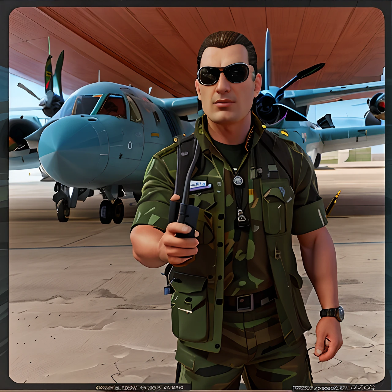 There's a man in military uniform standing in front of a plane, Jetstream Sam de Metal Gear, Tony Sart altamente detalhado, Steven Seagal, Harry Nukem, as an action figure, Militarista!!!, kingpin, kane do comando | & conquistar, DAZ, equipamento piloto, 3d statue!!!, 3 d render de jerma 9 8 5