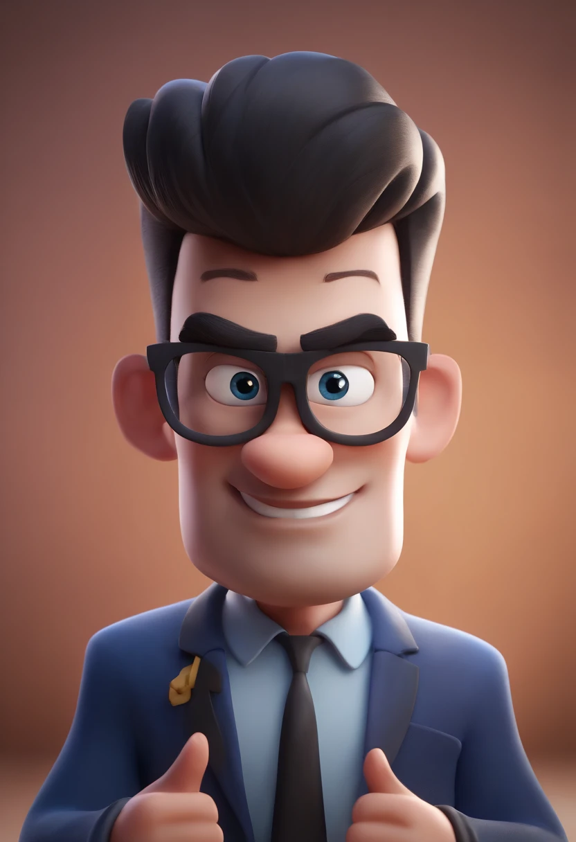 Cartoon character of a man wearing black glasses and a blue shirt, um personagem animado, Caractere estilizado, animation style rendering, 3D estilizado, Arnold Maya render, 3 d render stylized, toon render keyshot, Personagem 3D, Personagem 3D, 3d rendering stylized, 3 d character render, personagem de desenho animado, Personagem de close up, Pose de personagem, (Estilo Pixar) (master part:1.2) (Bokeh) (best quality) (pele detalhada) (textura detalhada) (8k) (argila) (Cinematic lighting) (foco nítido，Senta e vaza a parte superior do corpo