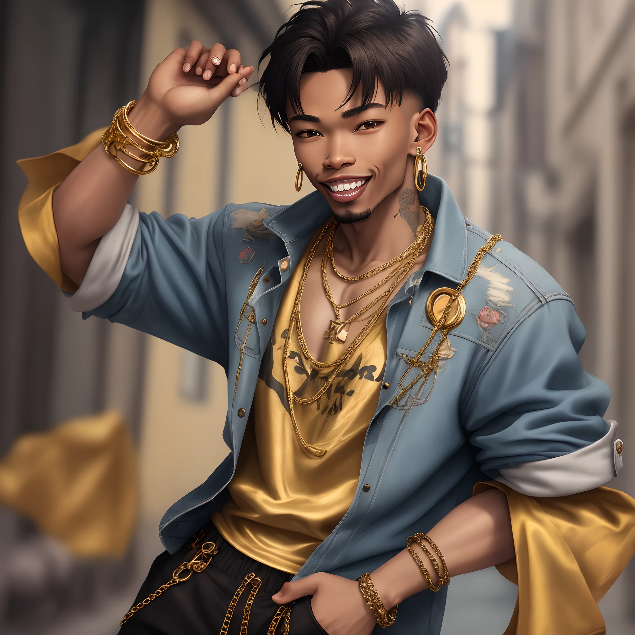 Stitch with gold chain and gold teeth with clothes