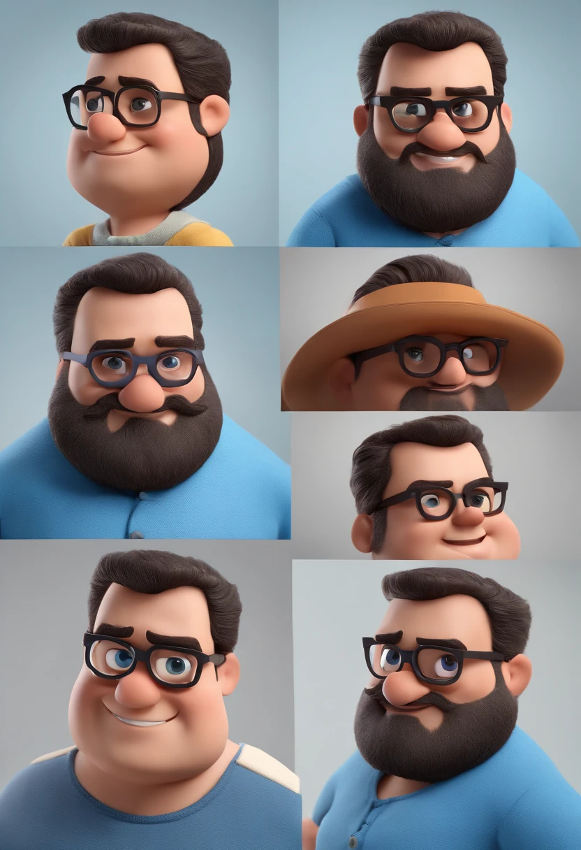 Cartoon character of a man with black glasses and a blue shirt, animation character, Caractere estilizado, animation style rendering, 3D estilizado, Arnold Maya render, 3 d render stylized, toon render keyshot, Personagem 3D, Personagem 3D, 3d rendering stylized, 3 d character render, personagem de desenho animado, Personagem de close up, Pose de personagem,  (Estilo Pixar) (master part:1.2) (Bokeh) (best quality) (pele detalhada) (textura detalhada) (8k) (argila) (Cinematic lighting) (foco nítido