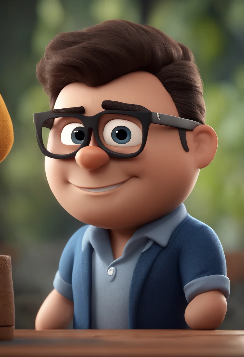 Cartoon character of a man with black glasses and a blue shirt, animation character, Caractere estilizado, animation style rendering, 3D estilizado, Arnold Maya render, 3 d render stylized, toon render keyshot, Personagem 3D, Personagem 3D, 3d rendering stylized, 3 d character render, personagem de desenho animado, Personagem de close up, Pose de personagem,  (Estilo Pixar) (master part:1.2) (Bokeh) (best quality) (pele detalhada) (textura detalhada) (8k) (argila) (Cinematic lighting) (foco nítido